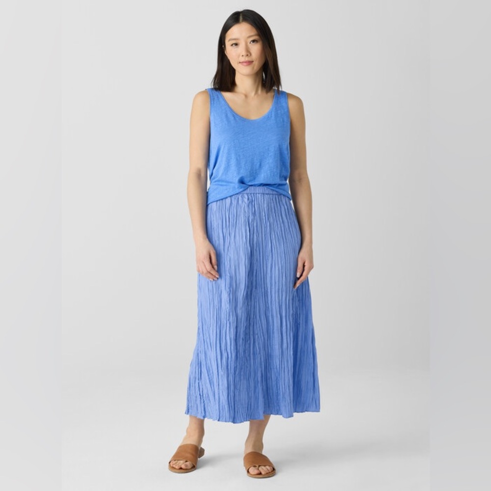 NWT Eileen Fisher Crushed 100% Silk Flared Skirt Ultramarine Sz L - Picture 1 of 6